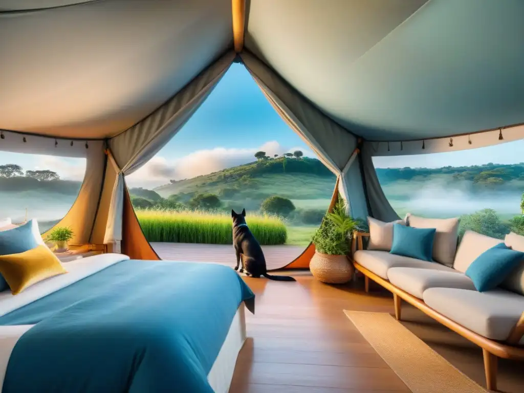 Glamping de lujo en Uruguay: armonía entre naturaleza y confort Acogedora tienda de glamping petfriendly en Uruguay, rodeada de naturaleza exuberante