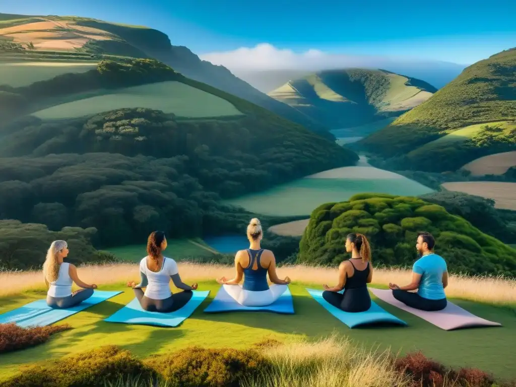 Yoga en la naturaleza: armonía y serenidad en Uruguay Sesión de yoga al aire libre en Uruguay, entre naturaleza exuberante y cielo azul