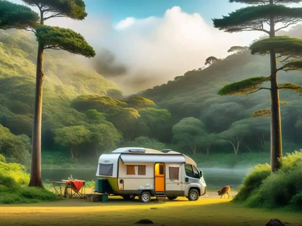 Camping eco-friendly en bosque de Uruguay: convivencia armoniosa con la naturaleza Armonía entre humanos y fauna en un campamento ecológico en Uruguay, siguiendo consejos protección fauna camping Uruguay