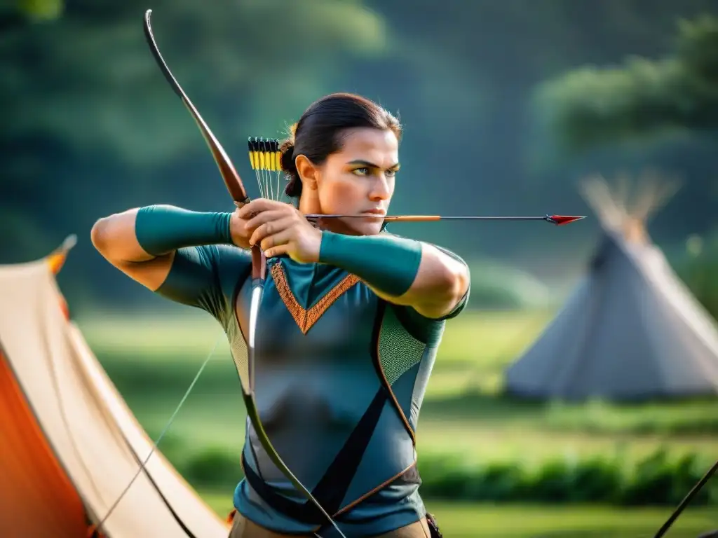 Arquero experto en Uruguay: concentración y precisión Un arquero concentrado en un camping de Uruguay