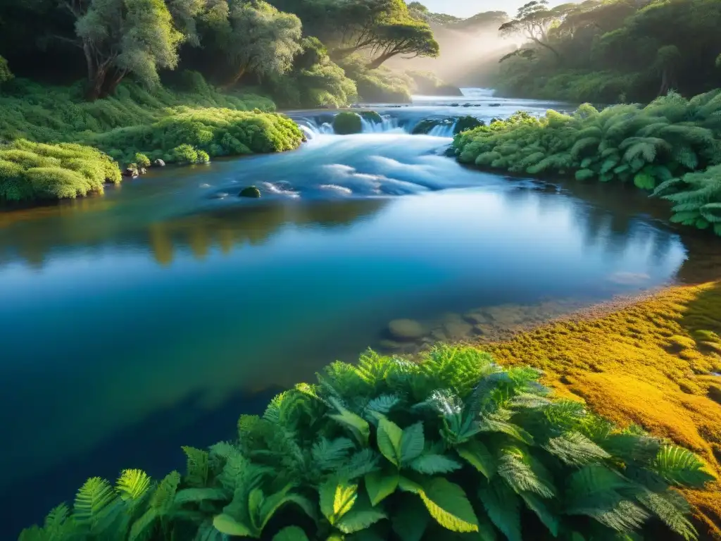 Arroyo cristalino en la exuberante naturaleza de Uruguay Arroyo cristalino serpenteando entre vegetación exuberante en Uruguay