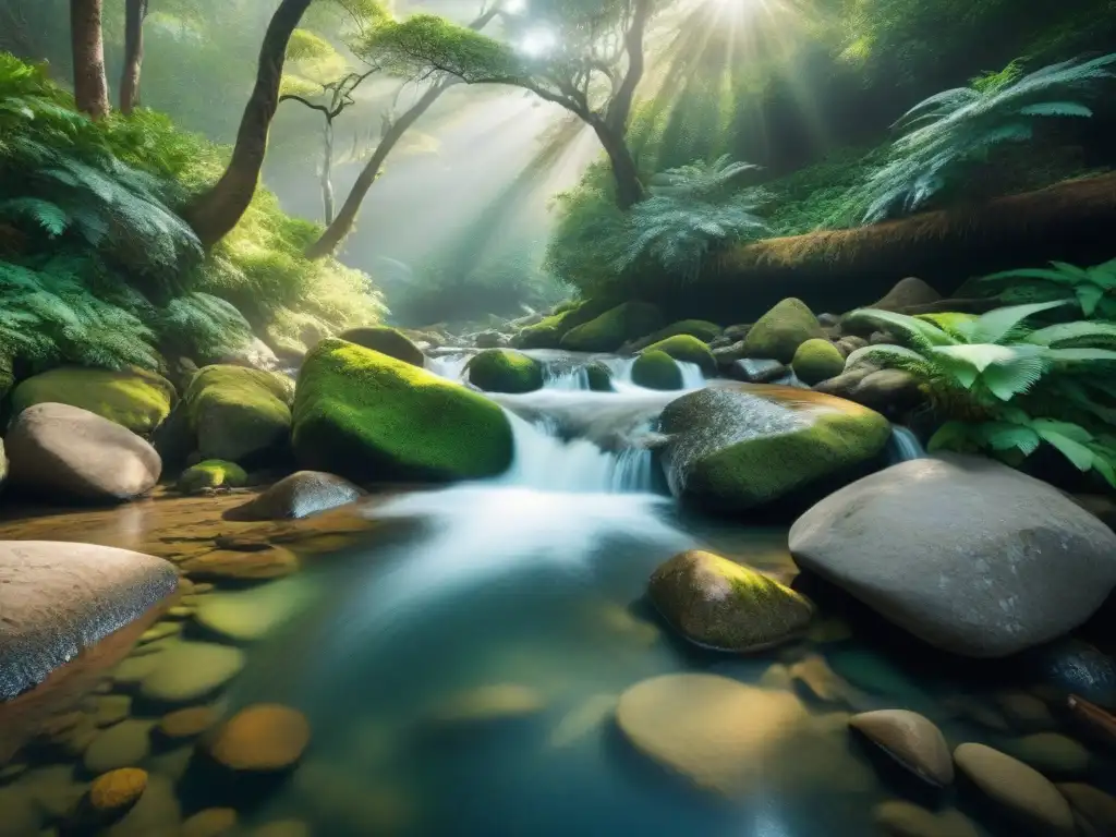 Arroyo sereno: pureza y serenidad en la naturaleza uruguaya Un arroyo sereno en Uruguay, con agua cristalina y vegetación exuberante