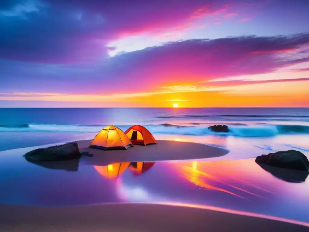 Puesta de sol dorada en Cabo Polonio, Uruguay Atardecer dorado sobre las tranquilas aguas de Cabo Polonio, Uruguay