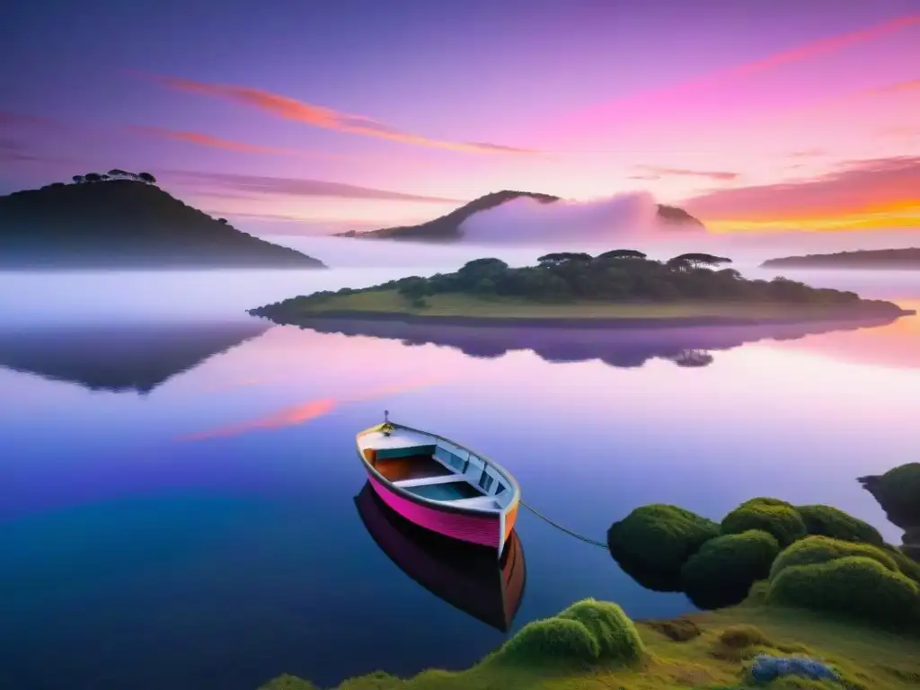 Tranquilo atardecer en Laguna Garzón, Uruguay Un atardecer sereno sobre Laguna Garzón en Uruguay, reflejando paz