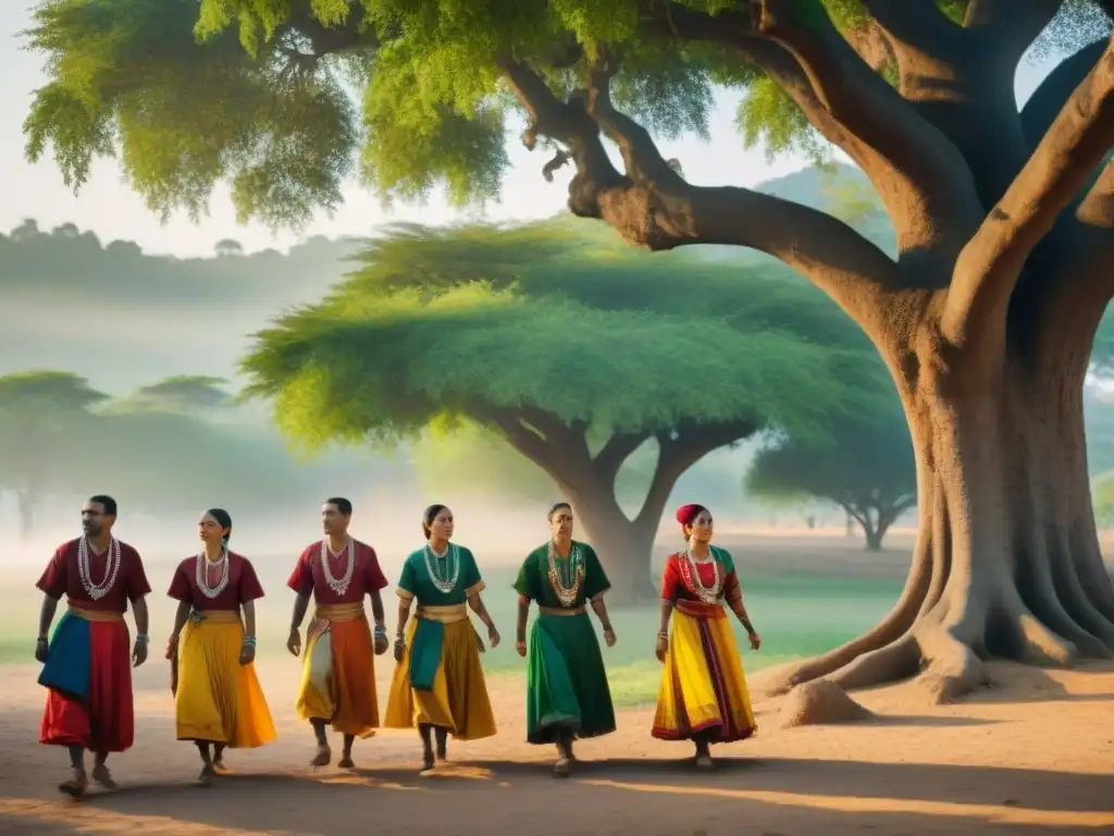 Danza cultural vibrante en Paso Centurión Un baile cultural vibrante bajo árboles antiguos en Paso Centurión