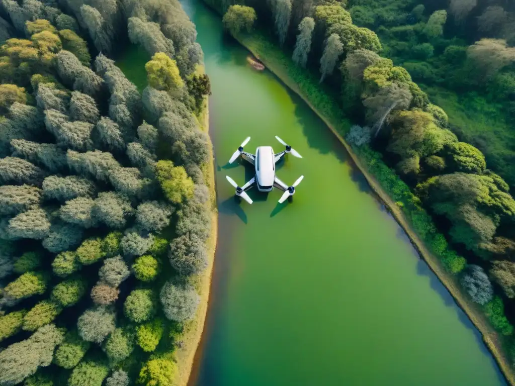 Exploración aérea: camping en Uruguay con drones y naturaleza Explora la belleza de Uruguay: drone sobrevuela un camping con tiendas coloridas bajo árboles, río y senderistas
