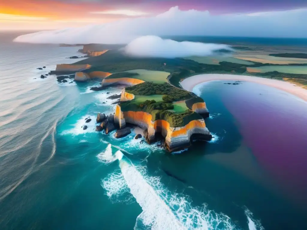 Acantilados y atardecer en Uruguay: Fotografía aérea con drone Exploración y belleza en la costa de Uruguay, ideal para drones