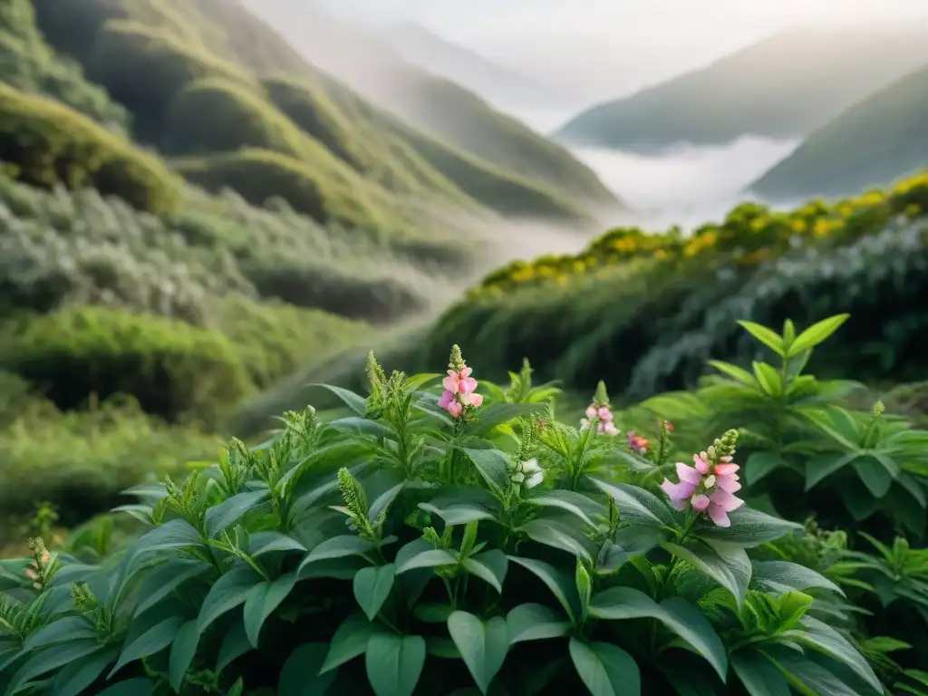 Bosque de Uruguay: Edible vs Tóxico Un bosque denso en Uruguay con plantas comestibles y venenosas