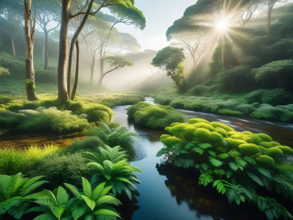 Selva exuberante en Uruguay: armonía y biodiversidad Un bosque exuberante de Uruguay con diversa flora y fauna