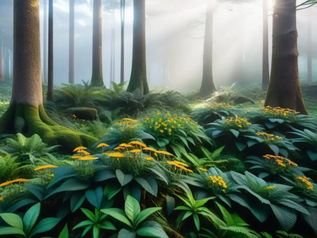 Selva exuberante de Uruguay: flora y fauna nativa Un bosque exuberante en Uruguay con flora y fauna nativa, ideal para camping