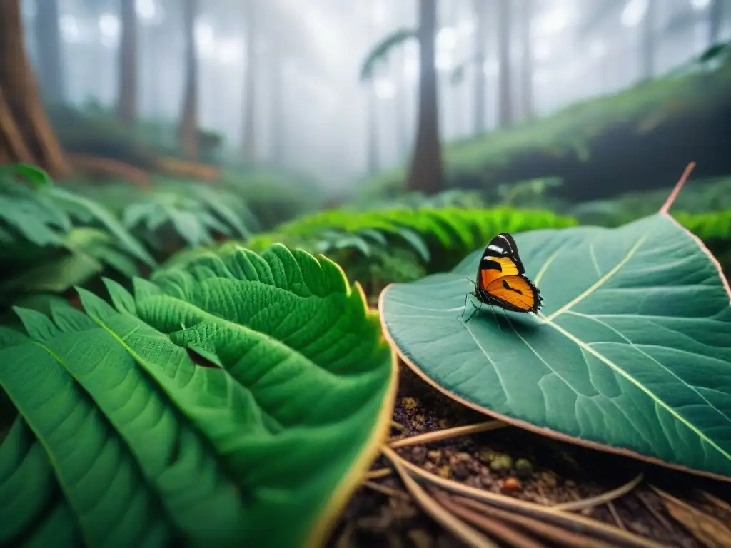 Explora la biodiversidad en el suelo de un bosque en Uruguay Un bosque vibrante de Uruguay, lleno de insectos y arácnidos