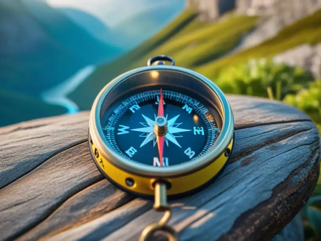 Brújula apuntando al norte: Detalles en paisaje Brújula apuntando al norte en paisaje detallado