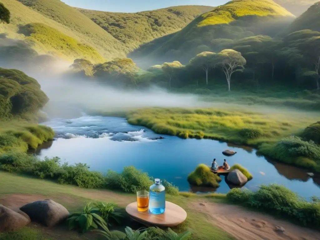 Purificación de agua en campamento en Uruguay al atardecer Campamento en Uruguay al atardecer, con sistema purificación agua