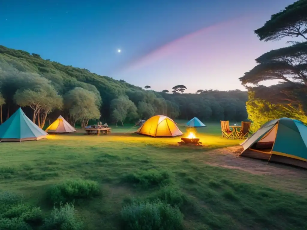 Campamento mágico en Uruguay: tiendas de colores bajo las estrellas Campamento colorido bajo estrellas en Uruguay, influencia elección de reseñas campings