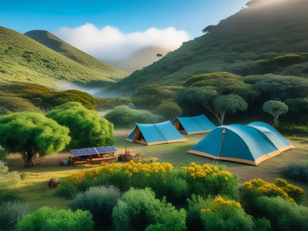 Campamento ecológico en Uruguay: armonía entre humanos y vida silvestre Campamento consciente en la biodiversidad de Uruguay: acampando en armonía con la naturaleza y la vida silvestre endémica