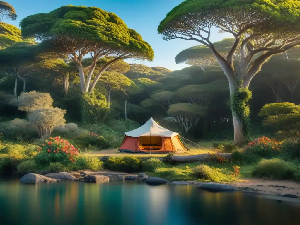 Vibrante biodiversidad en campamento sostenible en Uruguay Un campamento consciente de biodiversidad en Uruguay: flora y fauna nativa conviven armoniosamente en un entorno sostenible