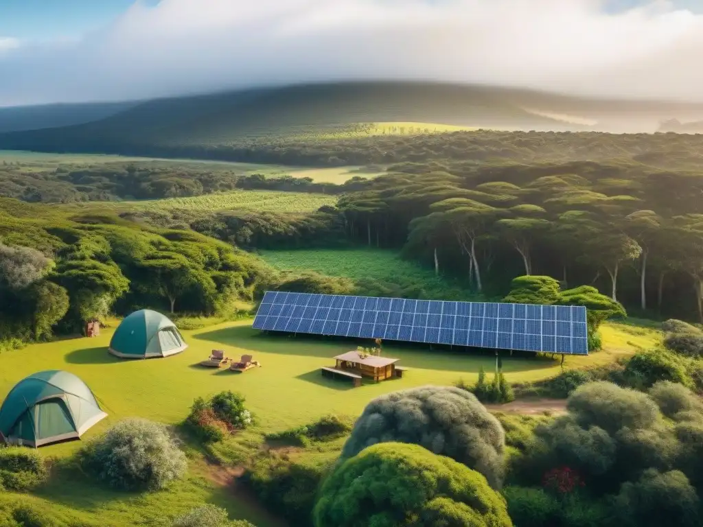 Campamento ecológico en Uruguay: naturaleza, diversidad y sostenibilidad Un campamento ecológico en Uruguay donde campistas disfrutan de actividades al aire libre en armonía con la naturaleza