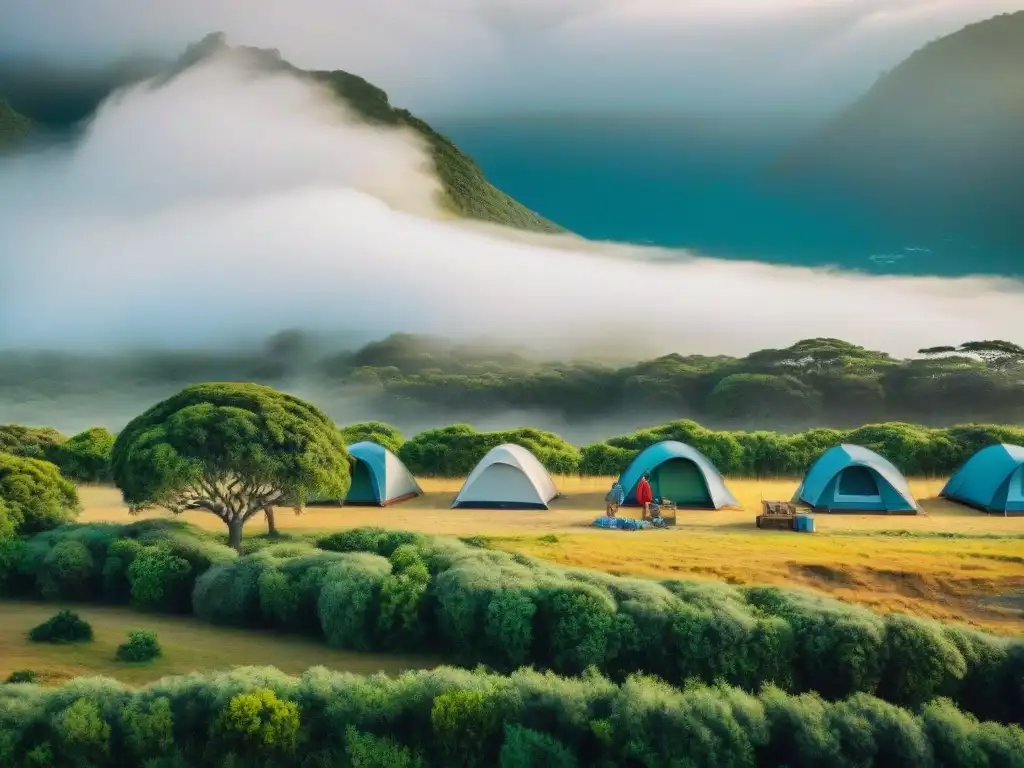 Camping ecológico en Uruguay: armonía entre campistas y naturaleza Un campamento ecológico en Uruguay con campistas responsables