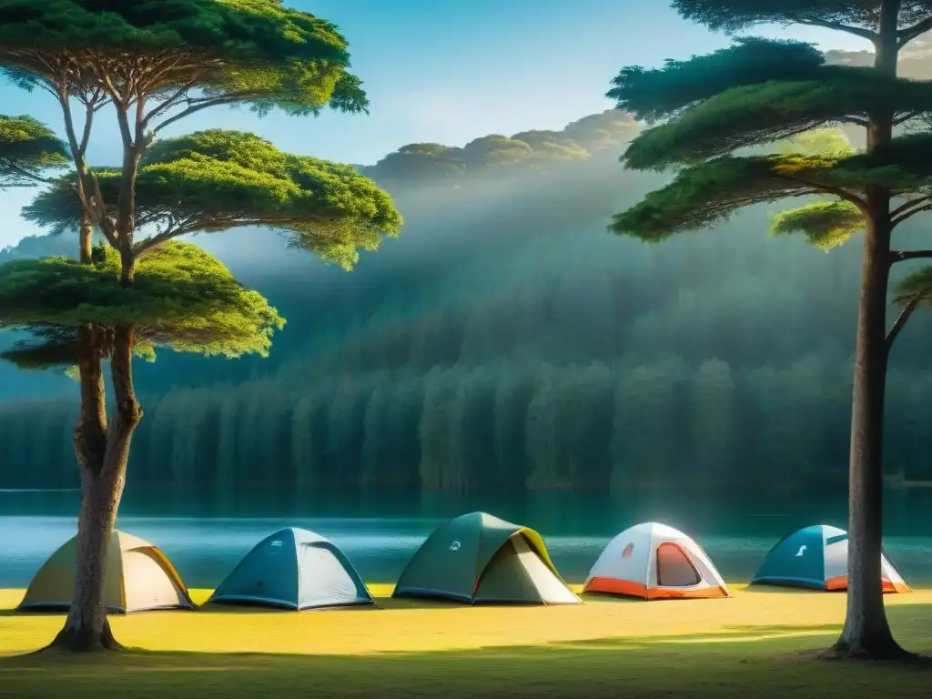 Campamento de lujo en Uruguay: tiendas de camping en un paraíso natural Un campamento ideal en Uruguay con diversas carpas de alta calidad en un entorno natural exuberante