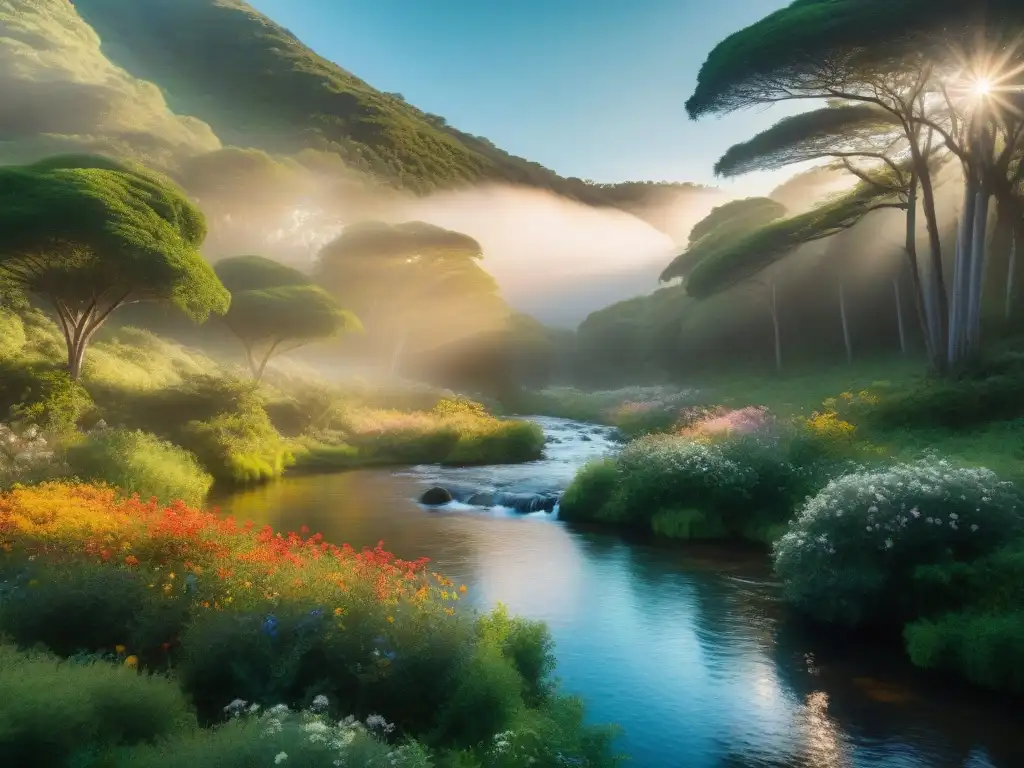 Refugio natural: tienda acogedora en campamento selvático de Uruguay Un campamento en la naturaleza de Uruguay, con una tienda acogedora entre árboles altos y un arroyo cercano