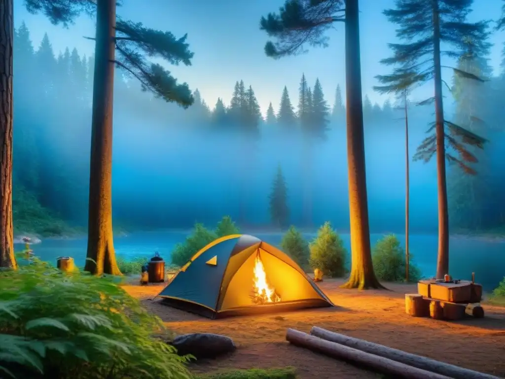 Campamento ecofriendly en bosque exuberante Campamento perfectamente organizado en bosque: Prevención incendios, camping limpieza