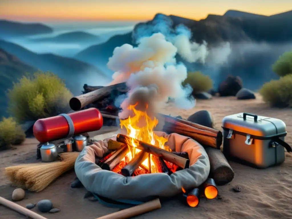 Peligroso descuido: fogata encendida en camping Campamento en peligro por fuego descuidado