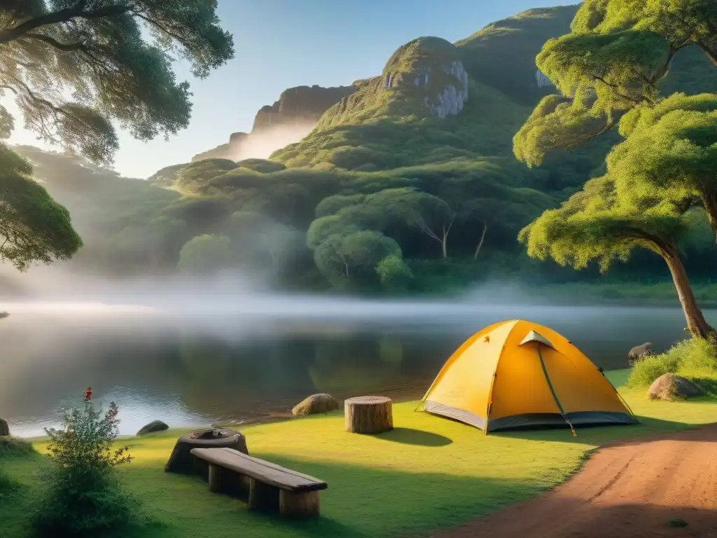 Camping sereno en Uruguay: naturaleza exuberante Un campamento sereno entre la exuberante naturaleza en áreas de conservación en Uruguay