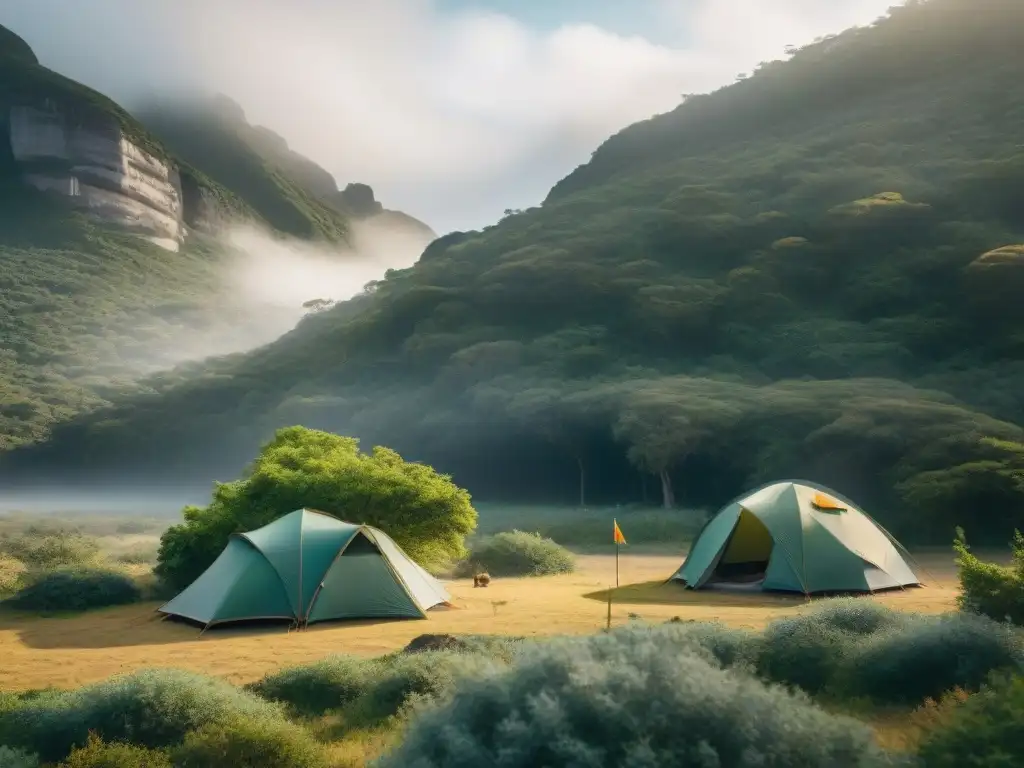 Campamento eco-friendly en Uruguay: armonía con la naturaleza Campamento sereno en Uruguay con minimización de rastros, flora exuberante y vida silvestre diversa