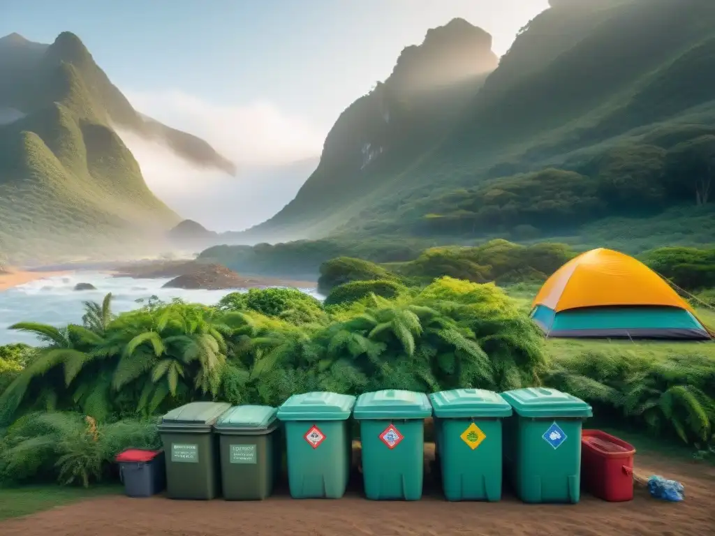 Campamento ecológico en Uruguay: cero residuos y armonía con la naturaleza Campamento sostenible en Uruguay: campistas practican basura cero con reciclaje y compostaje