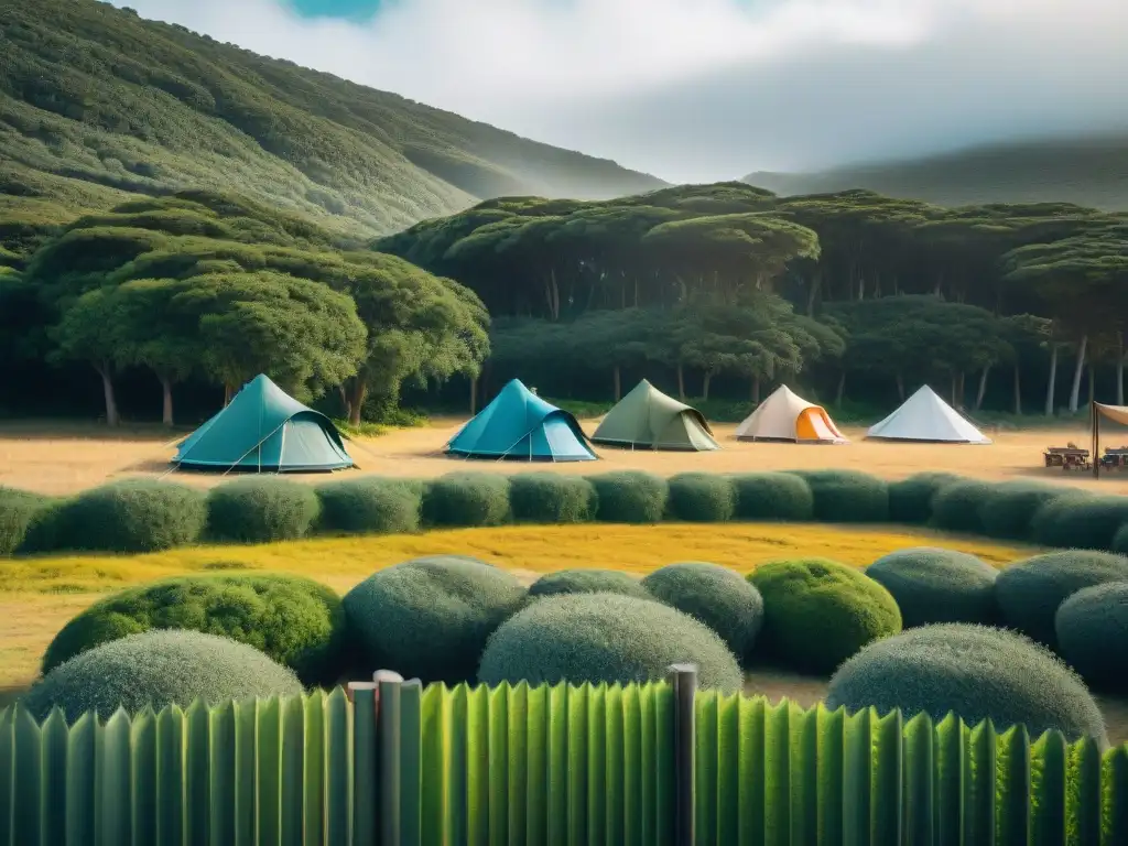 Camping sostenible en Uruguay: naturaleza, reciclaje y conciencia ecológica Un campamento sostenible en Uruguay con campistas ecoconscientes