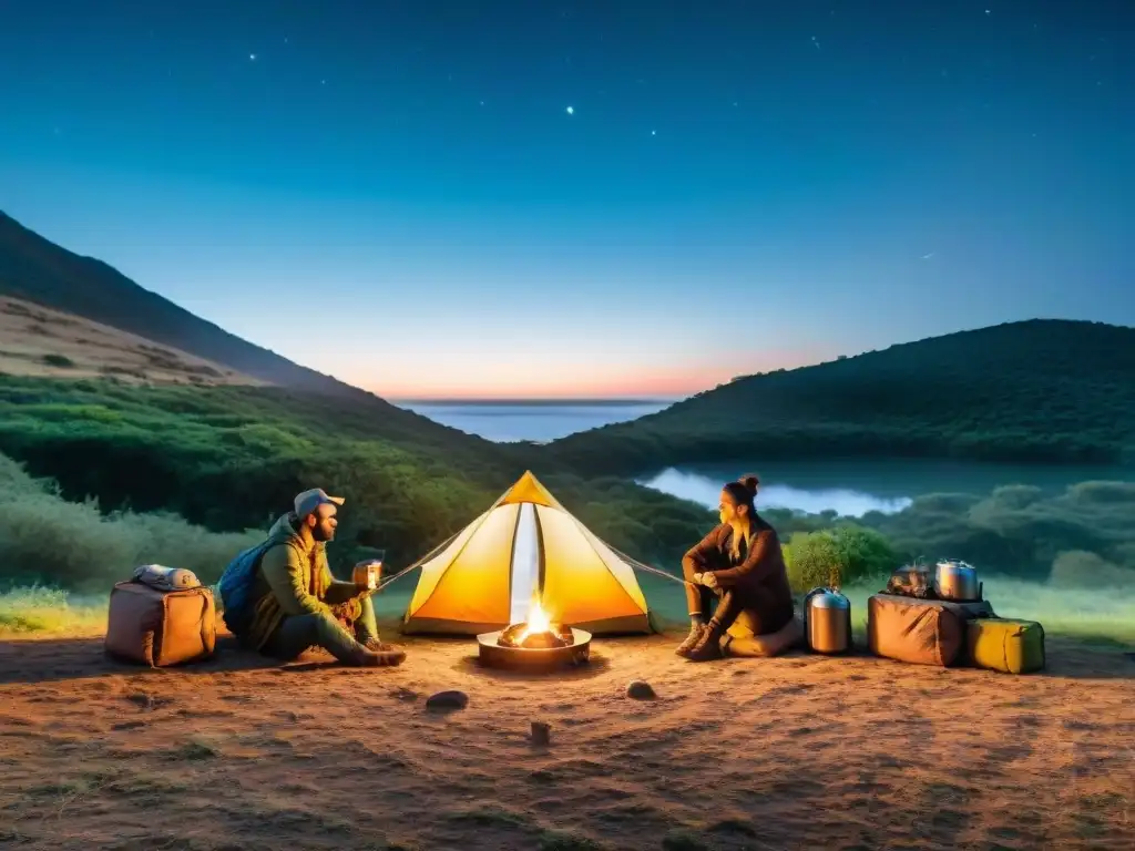 Camping sostenible en Uruguay: eco-tiendas y naturaleza Un campamento sostenible en la exuberante naturaleza de Uruguay con paquetes ecológicos camping
