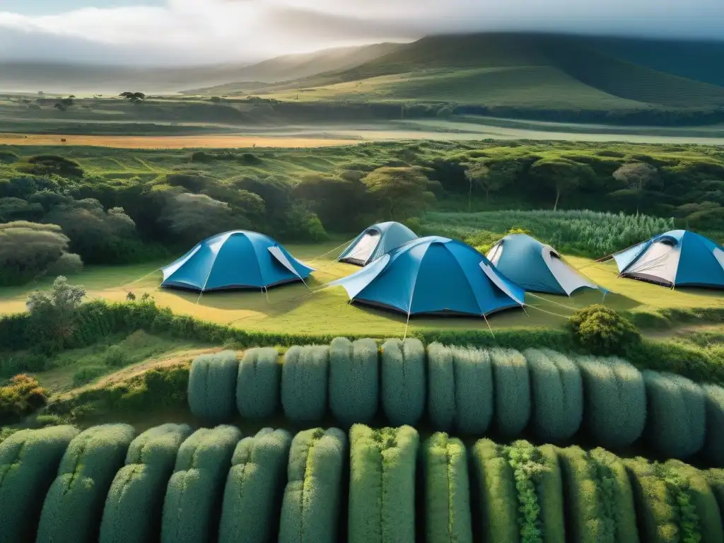 Campamento ecológico en Uruguay: armonía con la naturaleza Un campamento sostenible en Uruguay rodeado de naturaleza exuberante y tranquilidad
