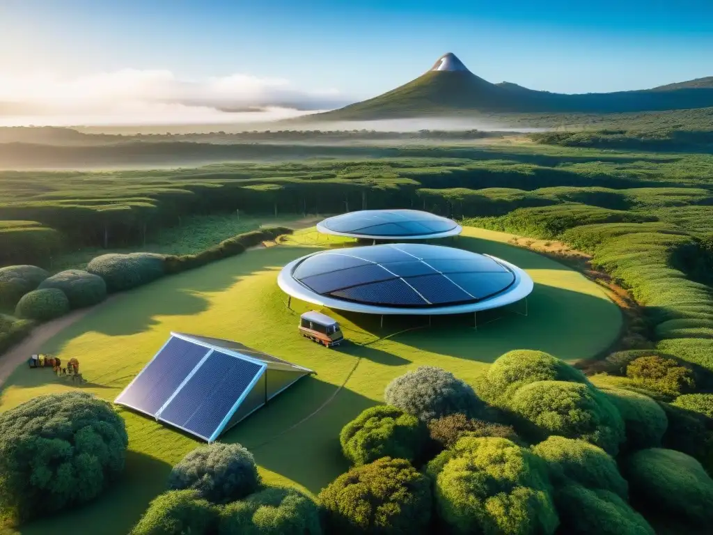 Campamento futurista en Uruguay: tecnología eco en tiendas de alta gama Campamento tecnológico en Uruguay con tiendas de alta tecnología, paneles solares y comodidades ecológicas, en medio de la naturaleza