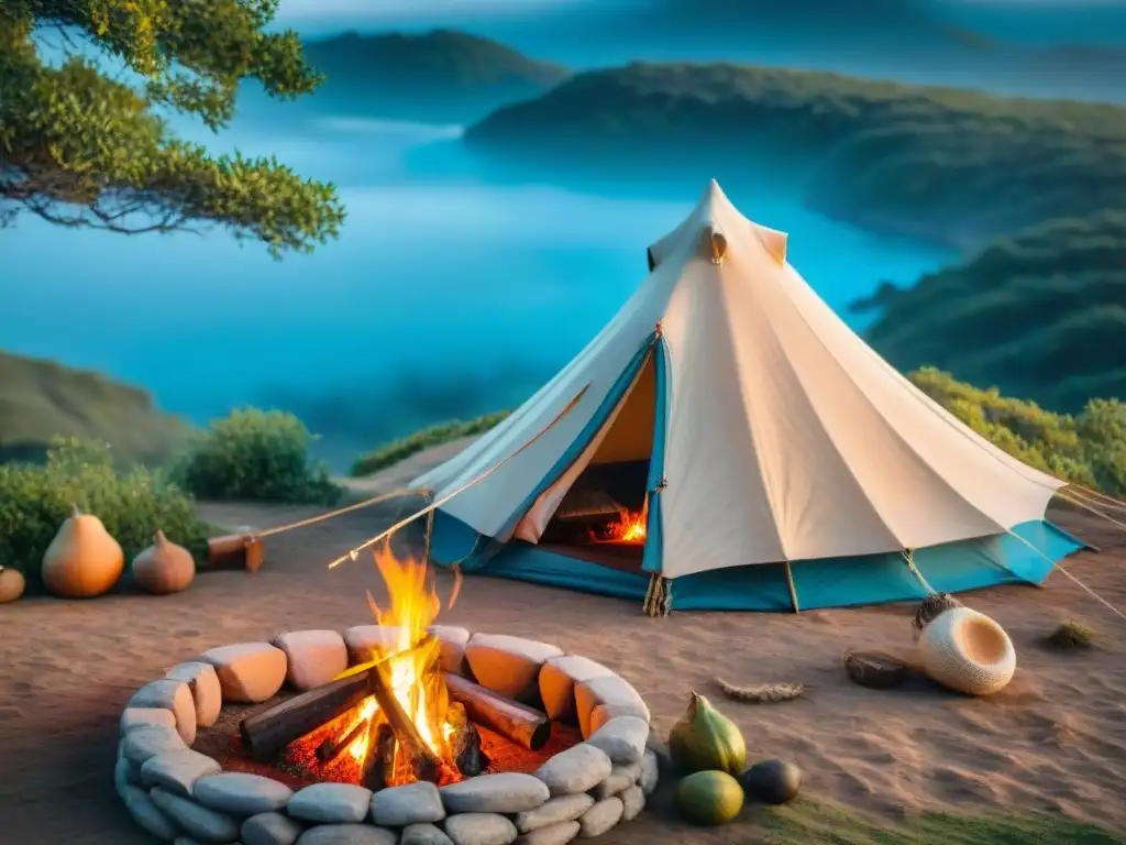 Campamento en Uruguay: fogata, mate y amigos en armonía Un campamento tranquilo en Uruguay: fogata, mates y amigos disfrutando la experiencia camping Uruguay naturaleza