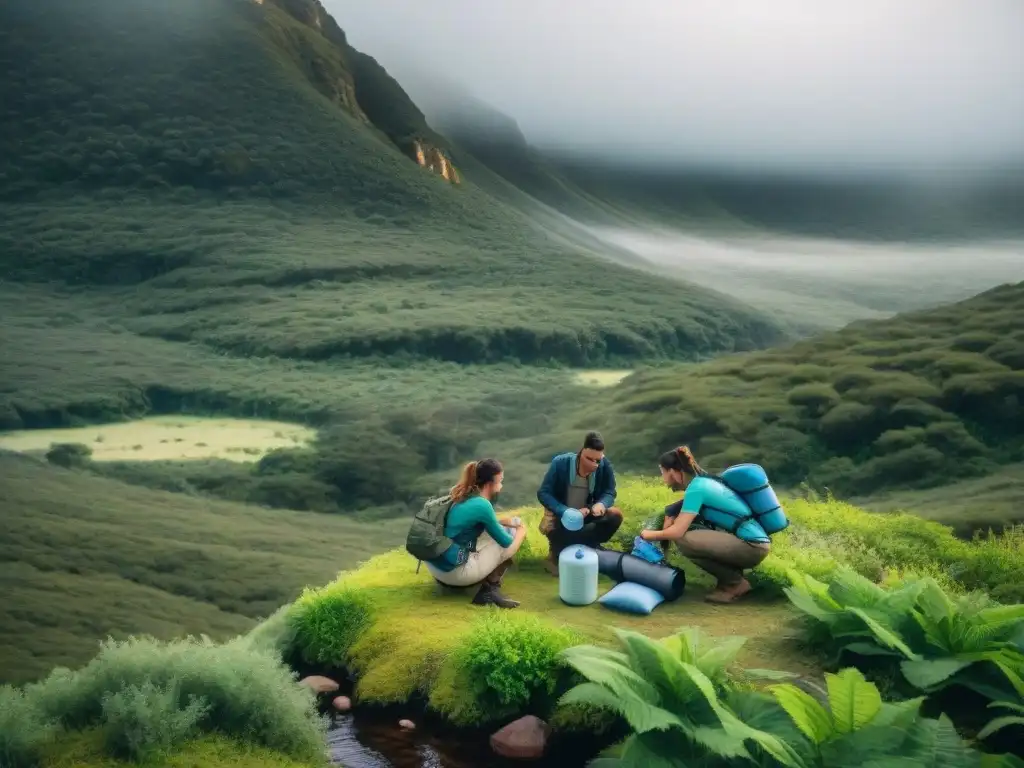 Campamento en Uruguay: Filtro de agua de vanguardia en la naturaleza Campers en Uruguay arman filtro de agua en la naturaleza exuberante