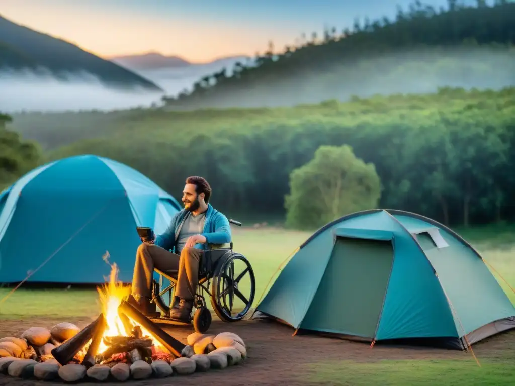 Campamento inclusivo: amigos montan sitio accesible en Uruguay Camping accesible para discapacitados en Uruguay: Amigos preparando campamento inclusivo en la naturaleza
