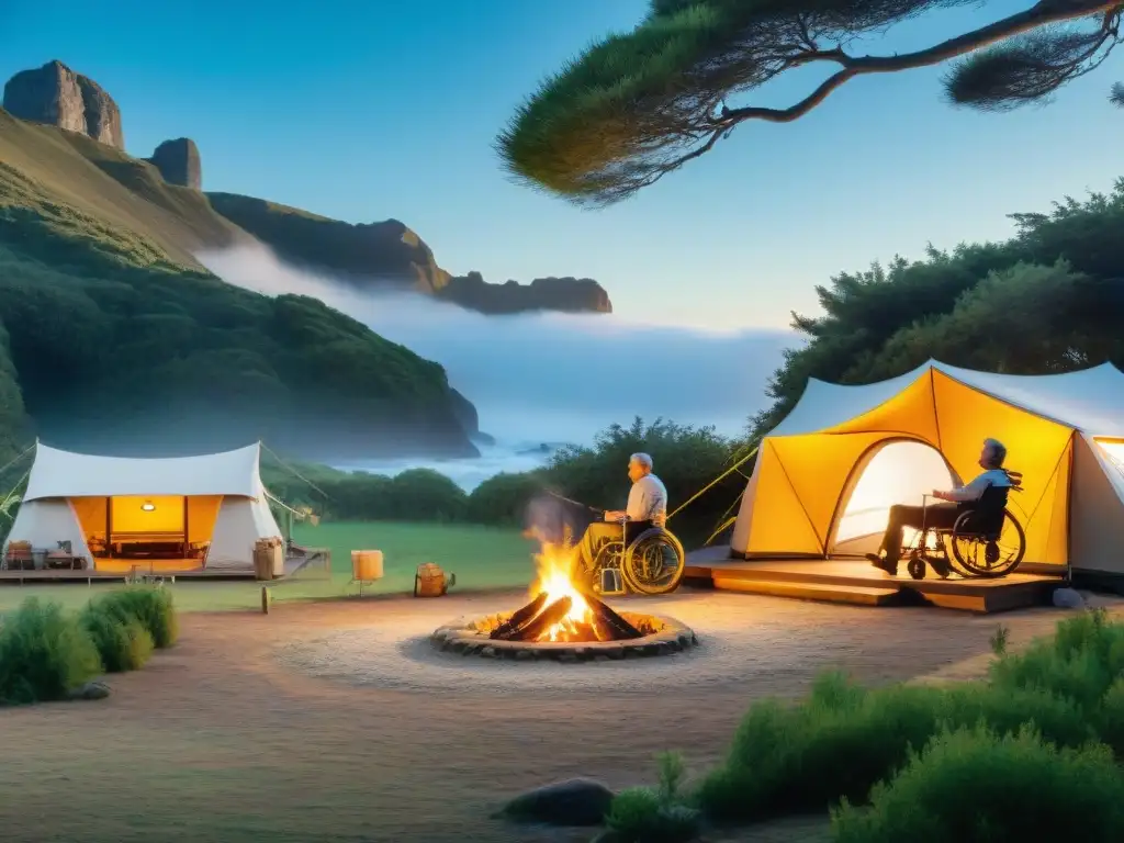 Campamento accesible en Uruguay: inclusión y naturaleza Un camping accesible para discapacitados en Uruguay, donde todos disfrutan juntos de la naturaleza y las comodidades inclusivas