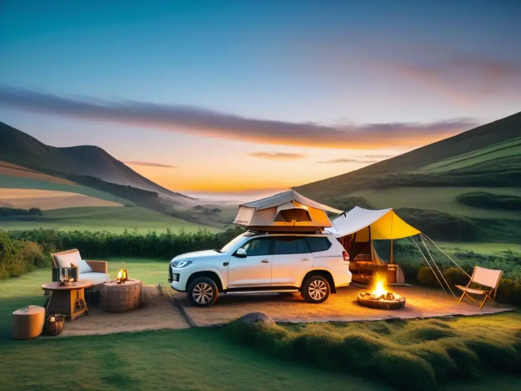 Glamping de lujo en Uruguay: atardecer mágico en la naturaleza Camping con estilo en Uruguay: Glamping al atardecer en medio de la naturaleza exuberante