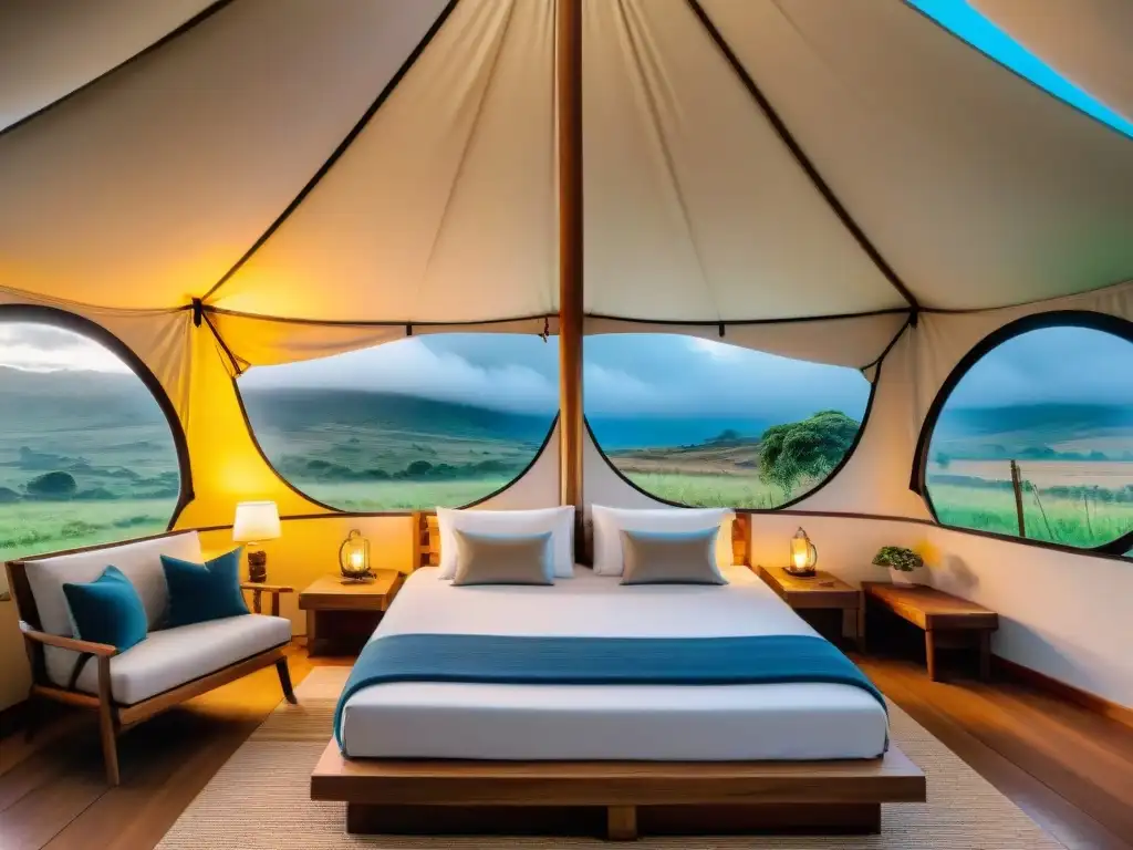 Lujo natural: tienda glamping en Uruguay Camping con estilo en Uruguay: Glamping en la naturaleza serena, con tienda lujosa y paisaje exuberante