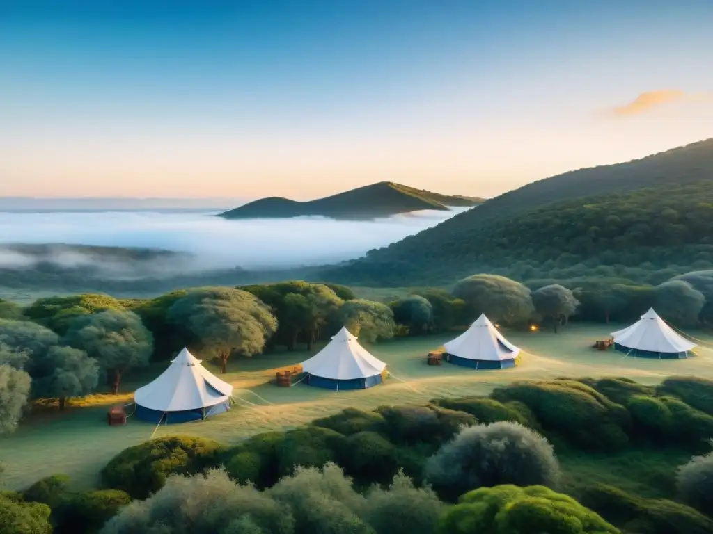 Campamento de lujo en Uruguay: elegancia y naturaleza Disfruta del camping exclusivo en Uruguay con vistas panorámicas y lujosas tiendas en un entorno natural y tranquilo