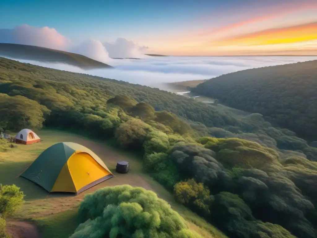 Camping sostenible en Uruguay: ecofriendly y diverso Camping sostenible en Uruguay: campamento ecoamigable con paneles solares, cero residuos y diversidad, preservando la belleza natural