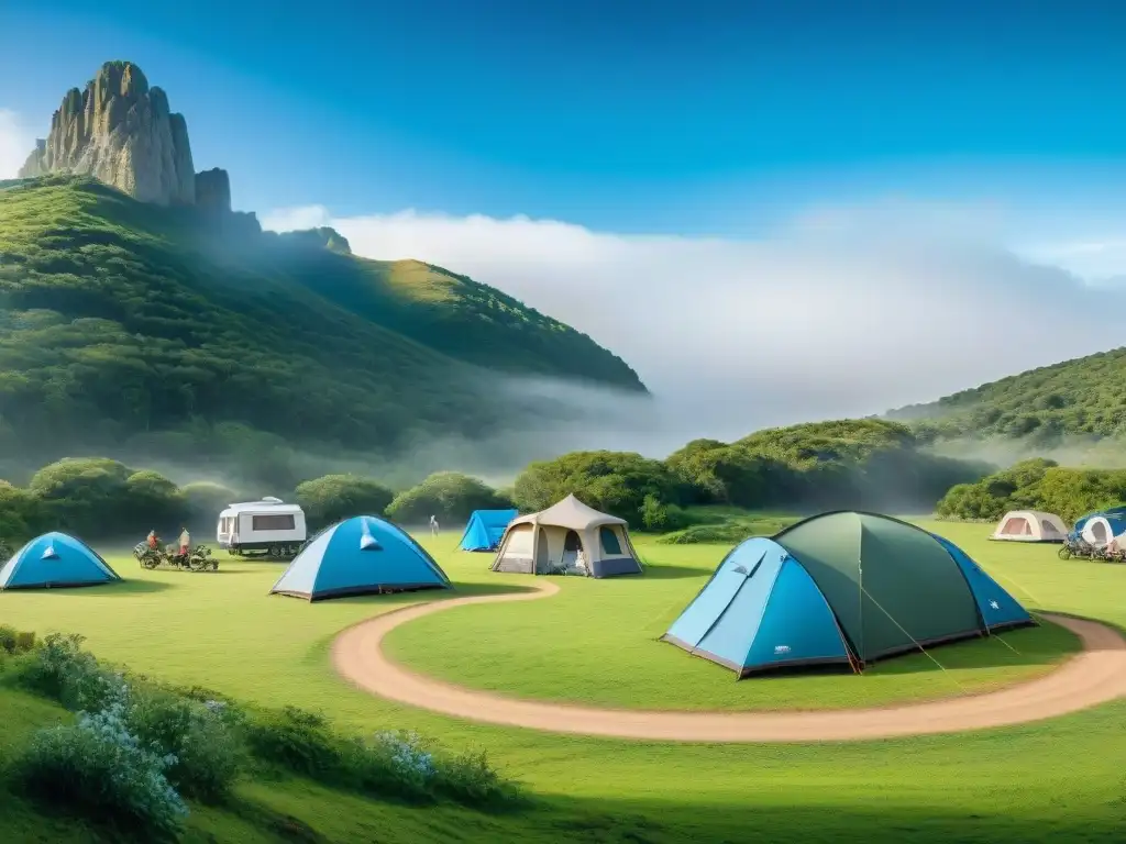 Campamento accesible en Uruguay: inclusión y naturaleza Campings accesibles para discapacitados en Uruguay: Grupo diverso disfruta de actividades en un entorno inclusivo y tranquilo