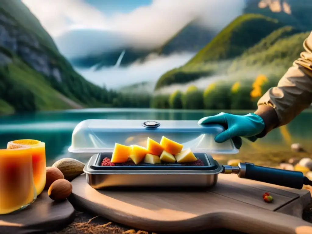 Empacando alimentos de camping al vacío: eficiencia en la naturaleza Un campista sellando alimentos con consejos para envasado al vacío