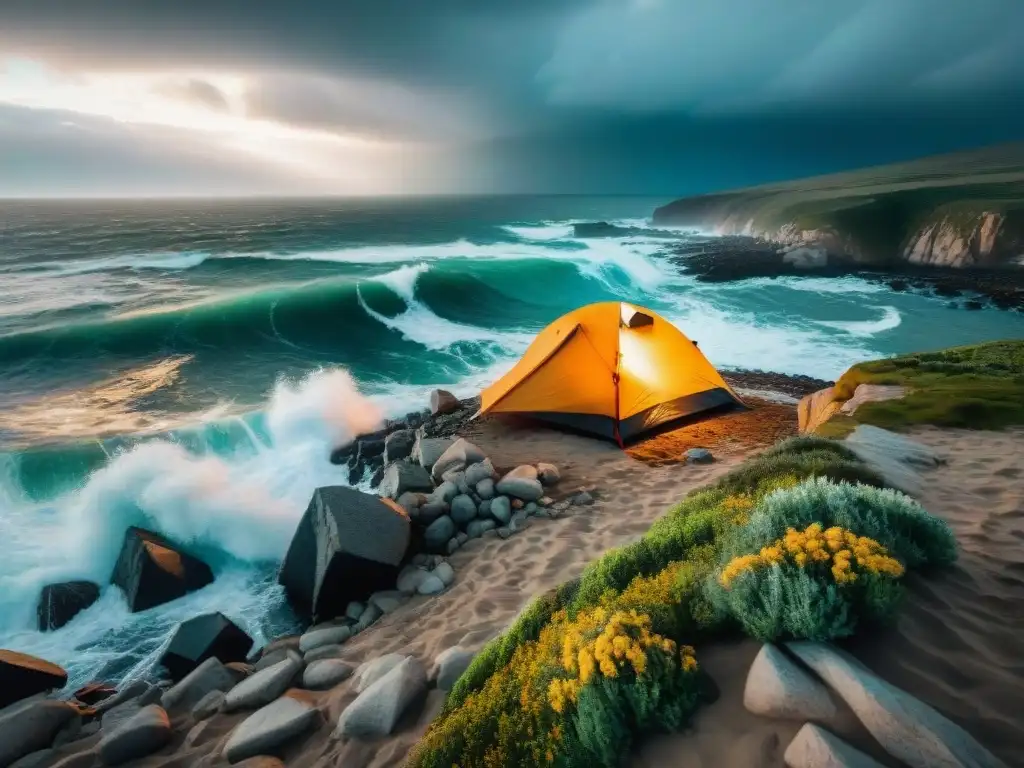 Supervivencia en acantilado: campamento en tormenta en Uruguay Campistas costeros muestran sus técnicas de supervivencia en acantilado uruguayo durante tormenta