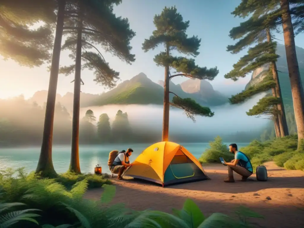 Campamento tecnológico: aventura inteligente en la naturaleza Campistas disfrutan de equipo inteligente Apps camping transformarán experiencia en entorno natural