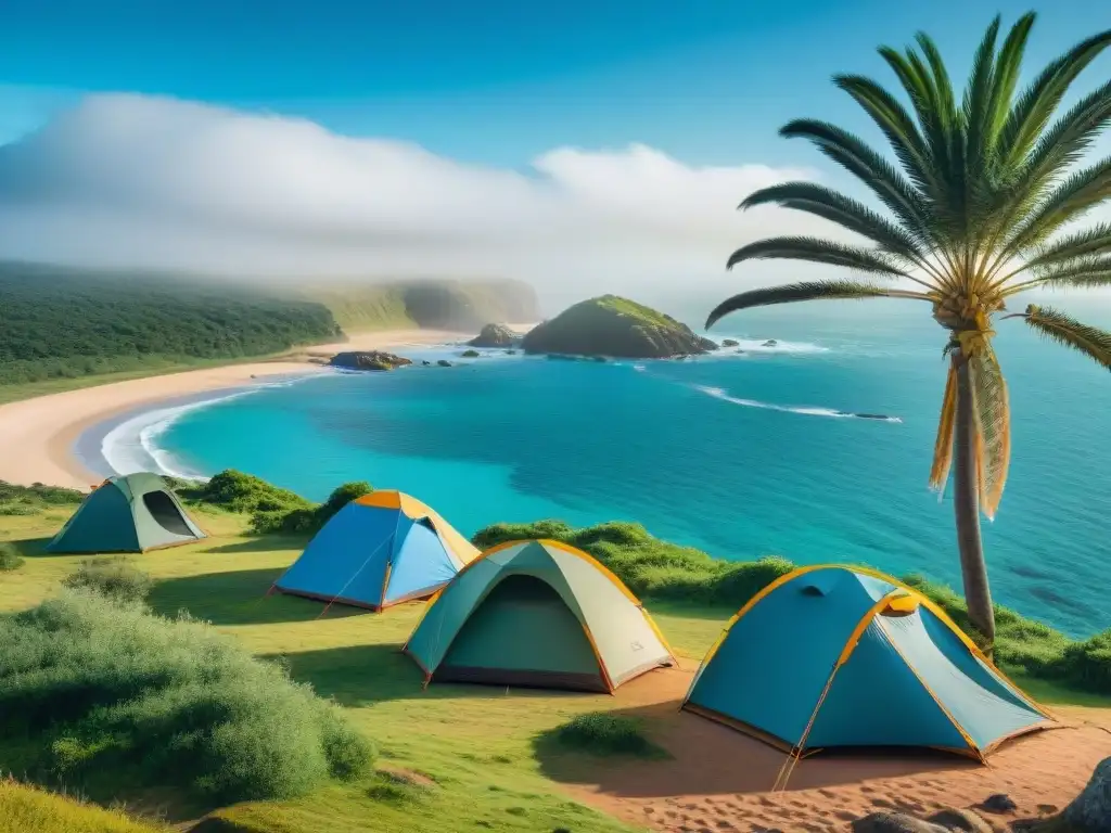 Campamento en la Costa de Uruguay: Naturaleza y Aventura Campistas disfrutan de la playa y actividades al aire libre en Uruguay