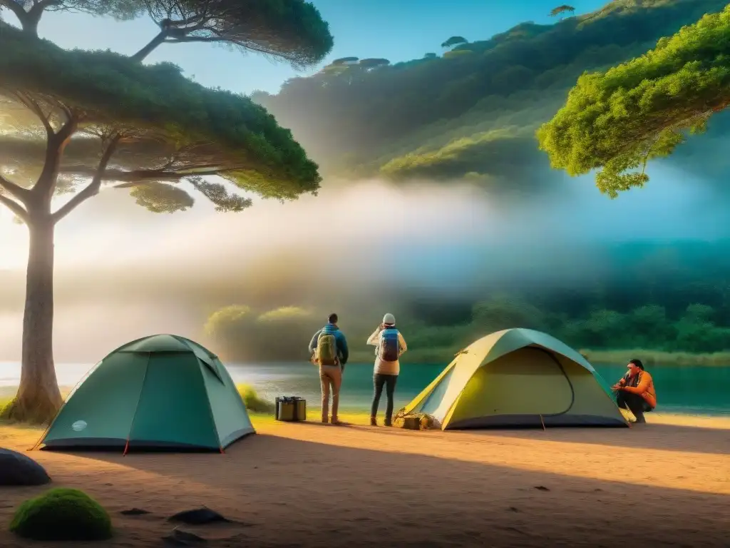 Campamento responsable: armonía con la naturaleza en Uruguay Campistas respetuosos observando fauna local en Uruguay