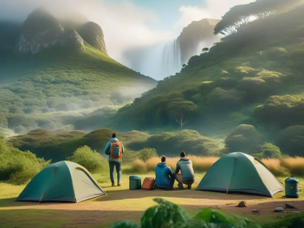 Campamento sostenible en Uruguay: armonía con la naturaleza Campistas en Uruguay practican responsabilidad ambiental y protección de fauna