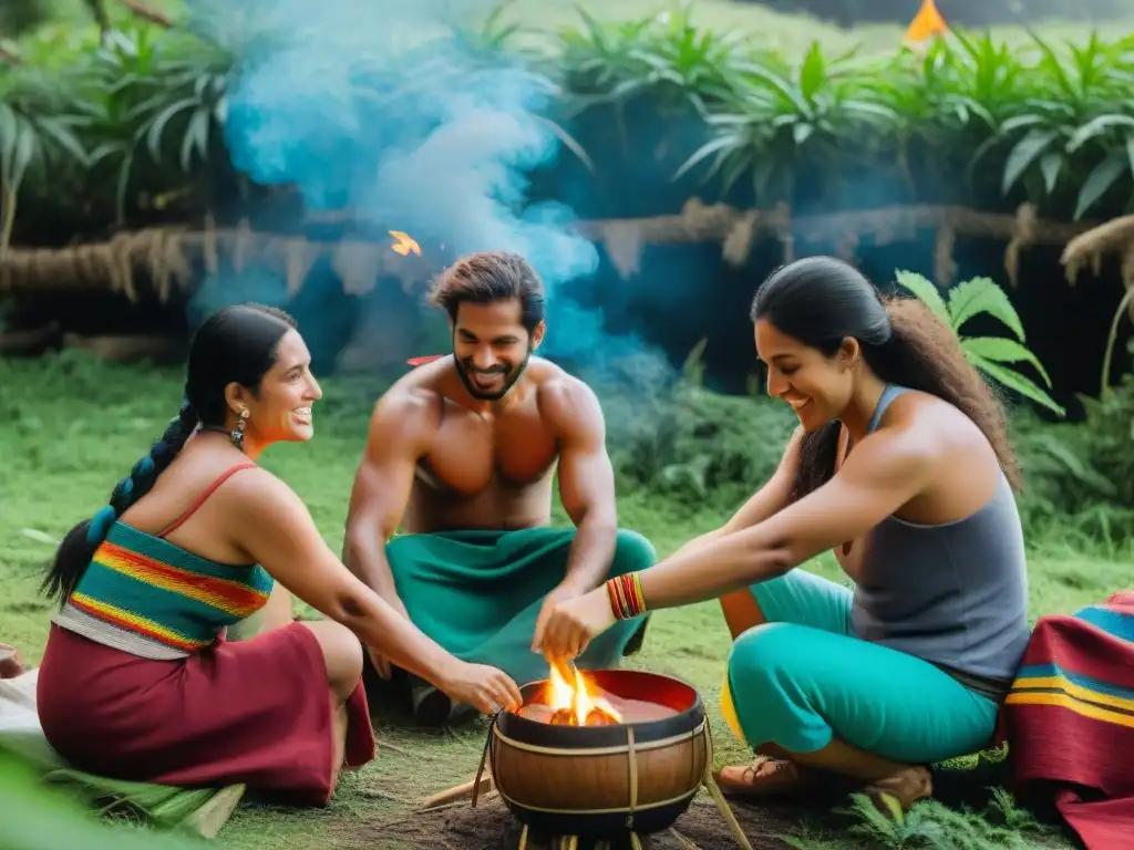 Campamento sostenible en Uruguay: cultura y naturaleza Campistas responsables en Uruguay disfrutando de actividades culturales tradicionales en la naturaleza