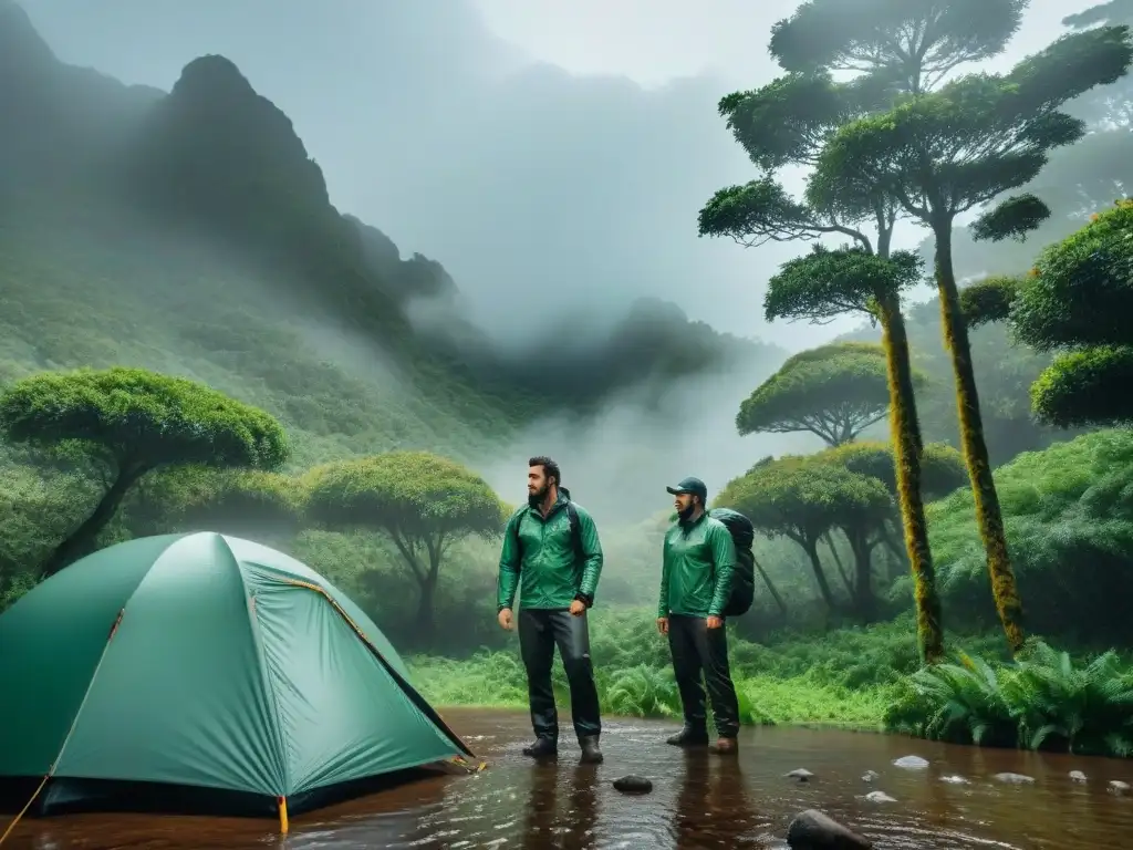 Equipo de campamento en Uruguay: montando tienda bajo la lluvia Campistas en Uruguay montando tienda bajo la lluvia, con los mejores impermeables para campistas